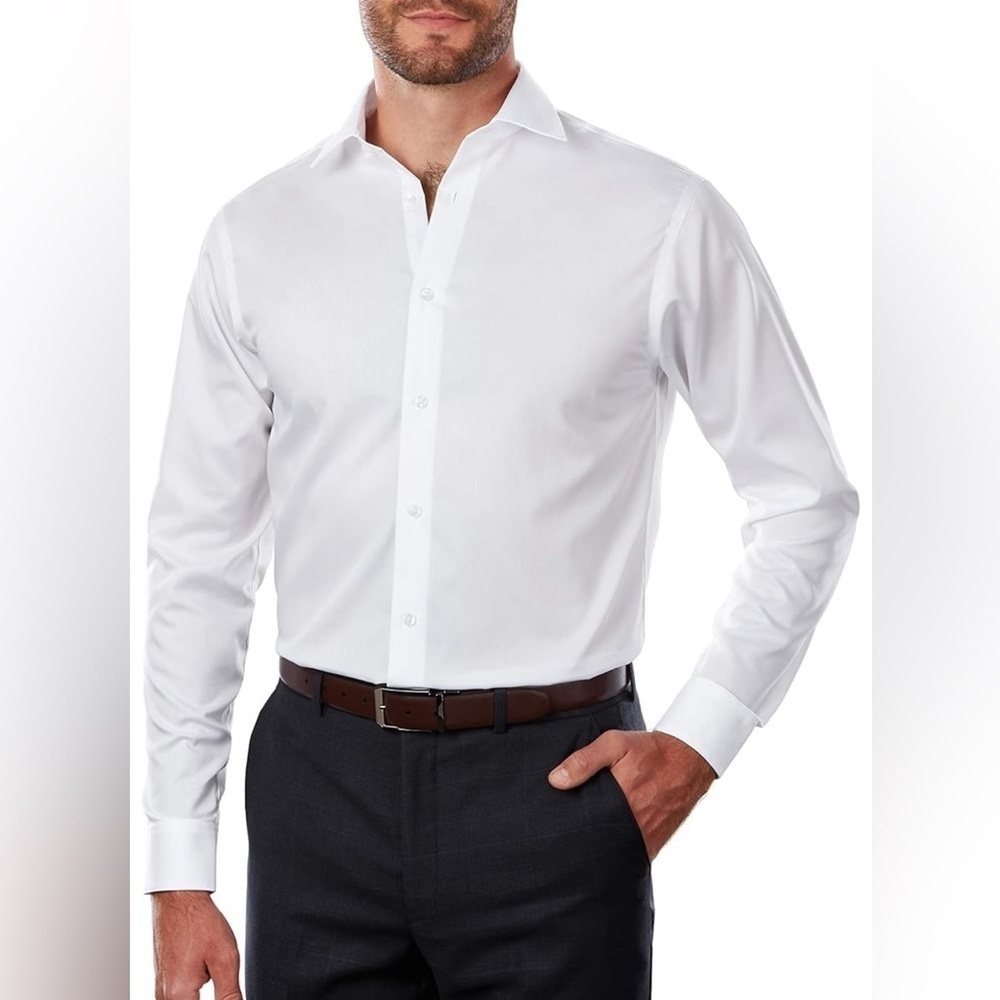CALVIN KLEIN SLIM FIT HERRINGBONE COLLAR WHITE DRESS SHIRT SIZE 17 32/33 XL
